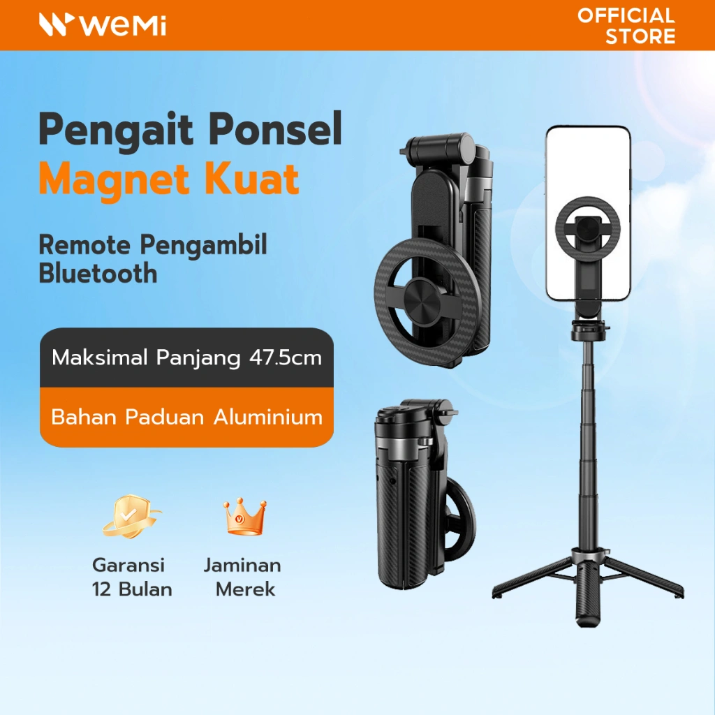 WEMI Wireless Tongsis Bluetooth Adjustable Tripod Magnetic Selfie Stick Magsafe Handphone 360° Handphone Universal Remote Adjustable Phone Holder T20C
