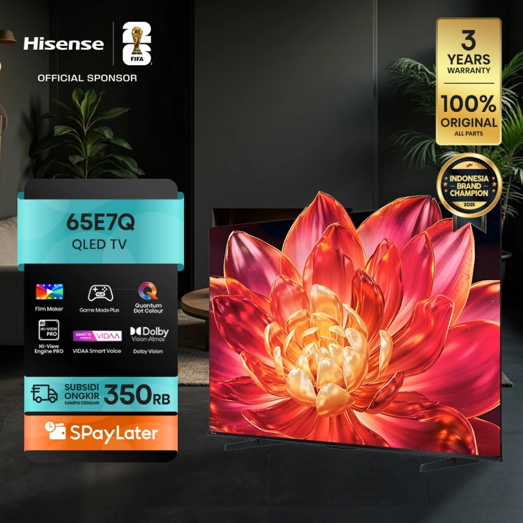 Hisense TV 65E7Q Vidaa Smart Digital QLED TV 65 inch Filmmaker Mode Quantum Dot Colour Dolby Vision & Atmos Mode Game Plus Peningkatan AI 4K Voice Control Support Netflix/YouTube/Prime Video RAM 1,5GB ROM 8GB Television