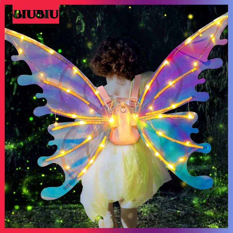 【READY】Anak Elektronik Kupu-kupu led Simulasi Sayap Malaikat Sayap Peri Bulu Mainan Bercahaya / Kostum Peri / Sayap Peri Bidadari Angel Butterfly Wings Hadiah Kado Lampu Musik