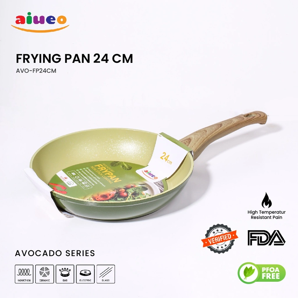 Wajan Penggorengan AIUEO Avocado Series - Frying Pan Anti Lengket Marble Serbaguna Panci Kukus Rebus - Perlengkapan Dapur Teflon - Penggorengan - Wajan - Kuali Gorengan