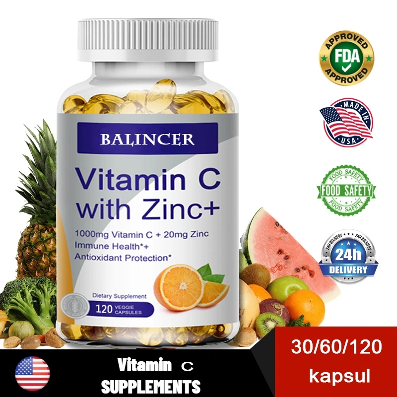 Suplemen Vitamin C + Seng 1000mg Mendukung Kekebalan dan Energi Menjaga Kesehatan Yang Baik