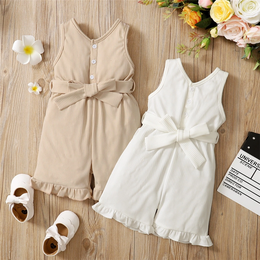 Haasya Kids 1-5 Tahun Tempat Kids Baby Girl Bodysuit Sleeveless Belt Jumpsuit Overall Summer Onesie Clothing