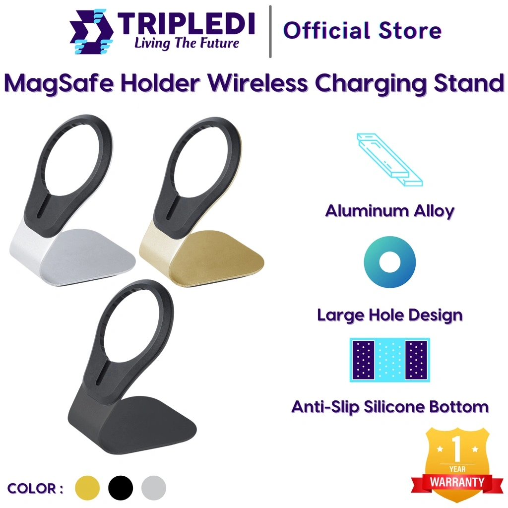 TRIPLEDI Stand Charger MagSafe Aluminium Phone Holder HP Wireless Charging for iPhone Bracket Mount Samsung Smartphone Docking Anti Slip