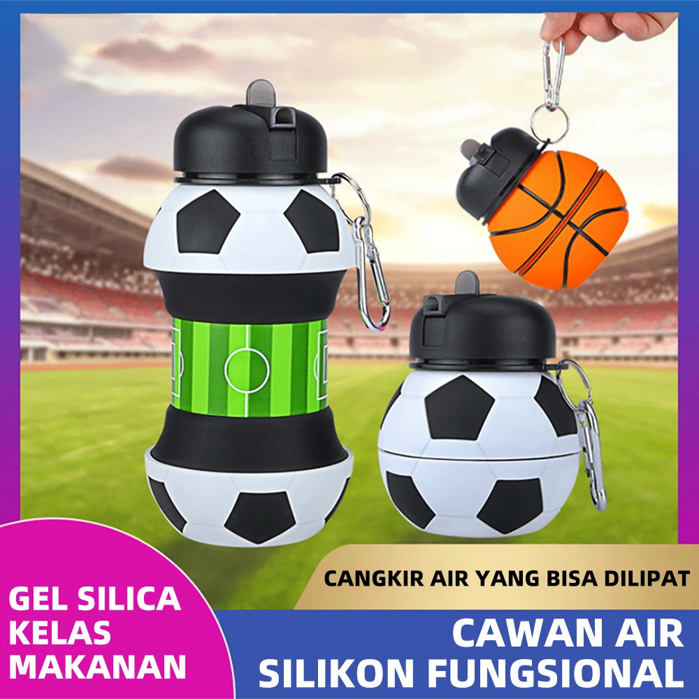 Tumbler Minimalis Silikon Bola Basket Karakter Sedotan Botol Minum Lipat Anak