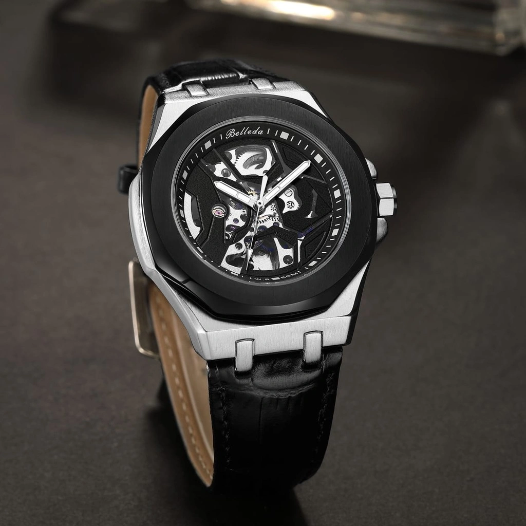 Jam Tangan Pria Belleda Automatic 9608 Tali Kulit Anti Air 50 Meter Original Watches