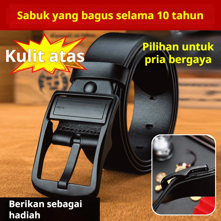 ⚡️(Pengiriman Cepat 24 Jam)⚡️【COD】Men's Leather Belts Sabuk Kulit Pria/Business Casual Pin Buckle Belts/Genuine Kulit Sapi Murni