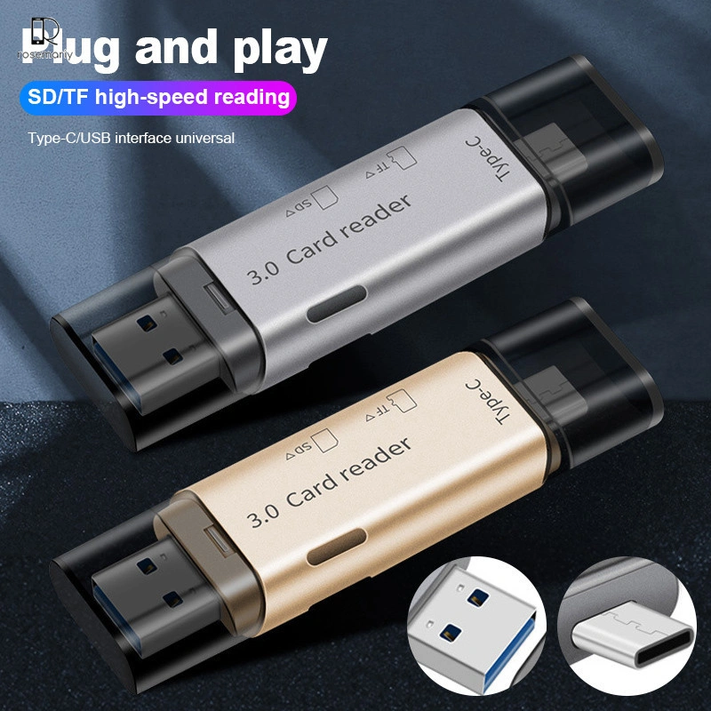 4 in 1 Card Reader High-Speed Smart 3.0 Metal Type C / Micro USB / SD Card / TF Memory Card Read OTG Adapter- Rose'3C