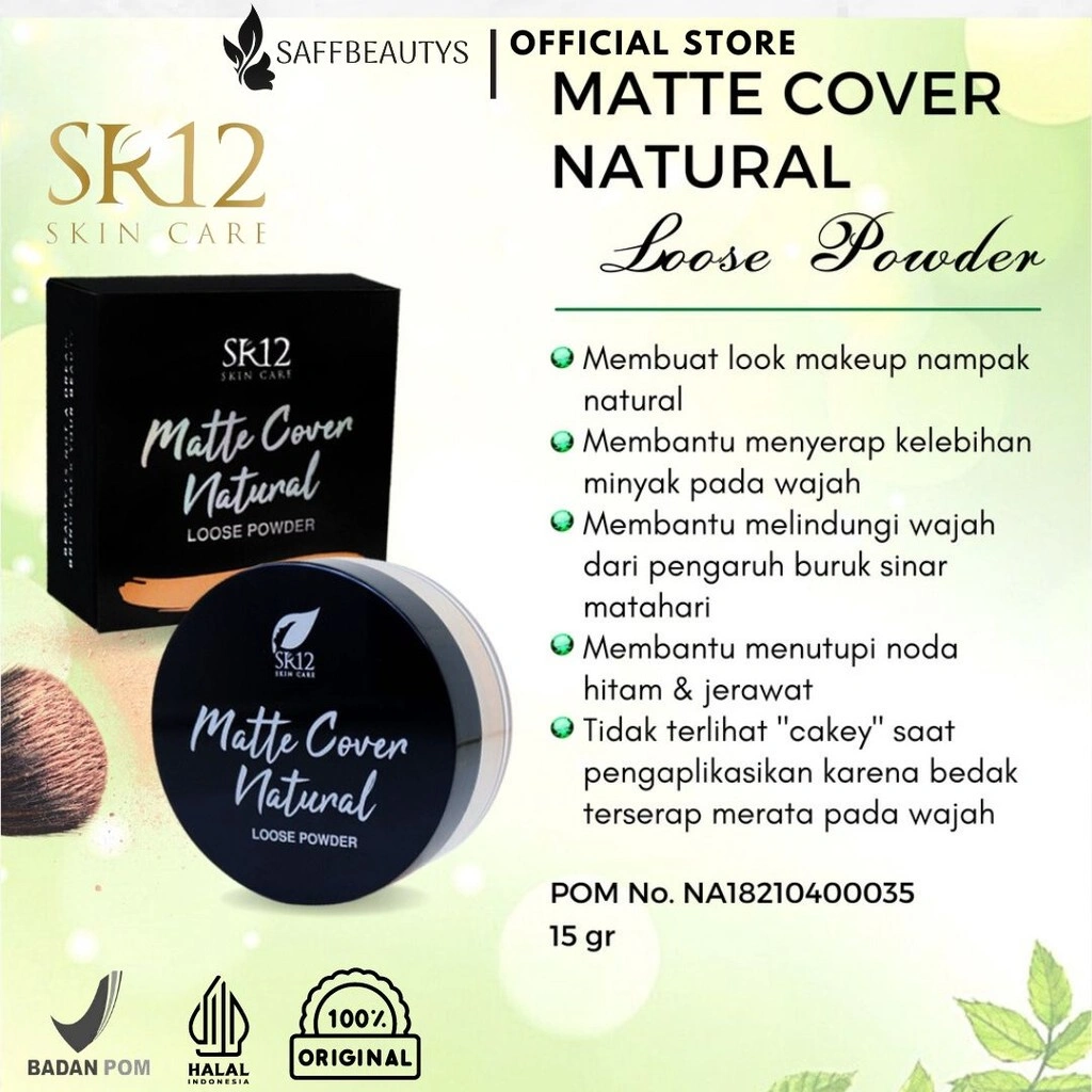 SR12 Loose Powder Matte Cover Natural SR12 Bedak Tabur Memberikan Efek Look Makeup Natural Anti Sinar UV