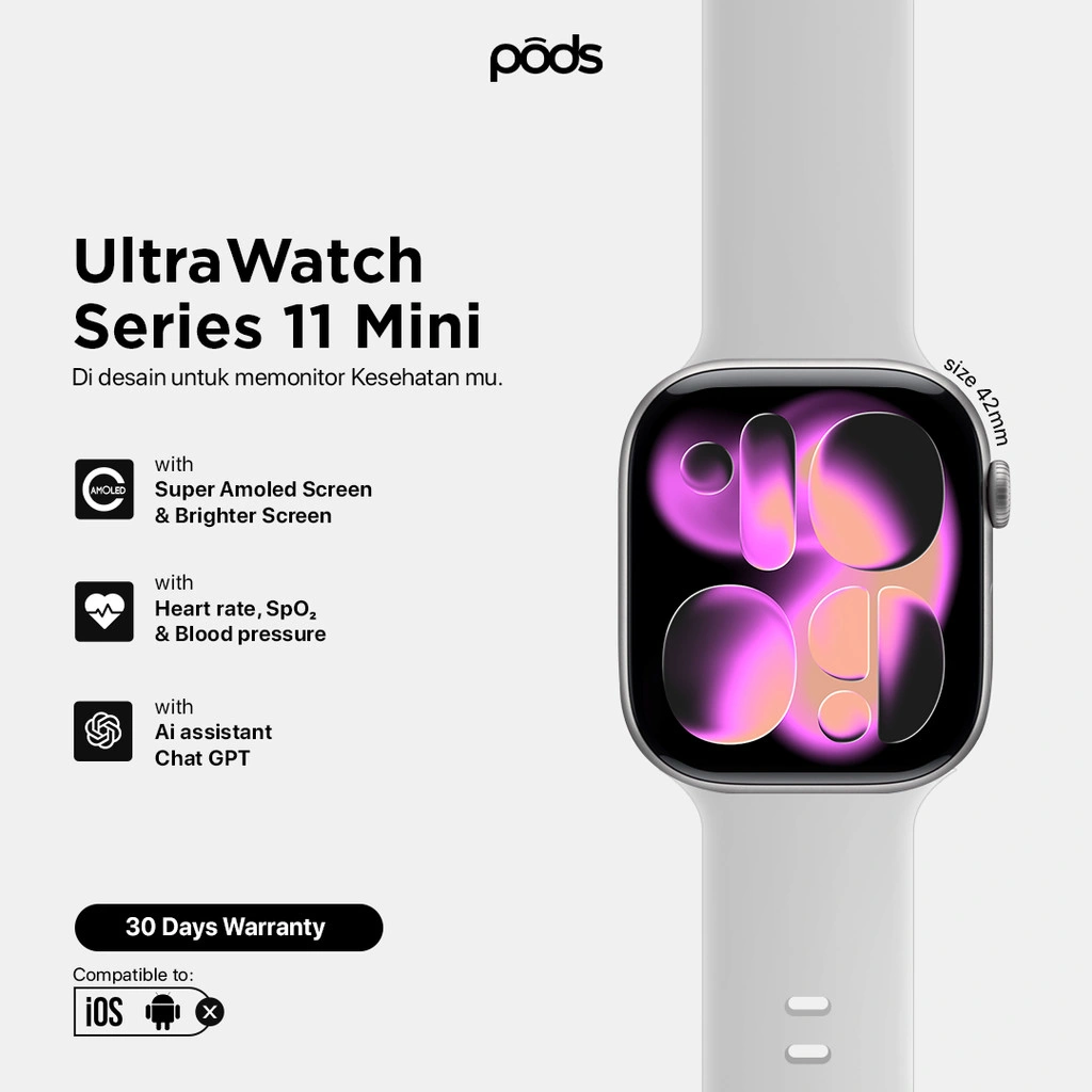 [NEW RELEASE] UltraWatch Series 11 Mini Smartwatch 42mm Jam Tangan Pintar Bluetooth 5.4 Amoled Display Sport & Health Mode Dynamic Island ChatGPT - by PodsIndonesia