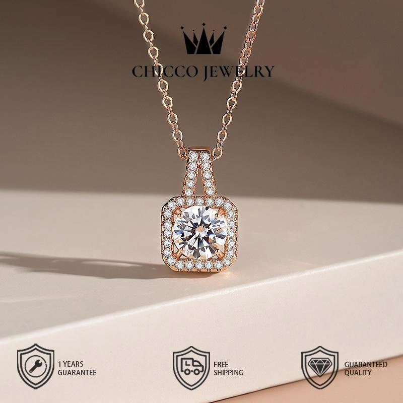 Necklace wanita geometris kotak gula Gaya ringan & mewah ala Perancis Liontin zircon elegan sebagai aksesori harian CHlCCO Kualitas Tinggi VVs1 Grade $A lapis Anti Karat AntiLuntur Anti Berubah Wama Garansi 1 Tahun COD 300