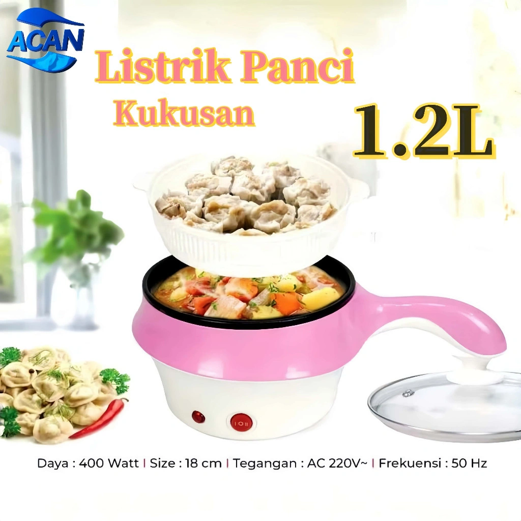 ACAN Panci Listrik Kompor Listrik Mini 1.2L Kompor Listrik Pelapis Anti Lengket Multifungsi Asrama panci listrik