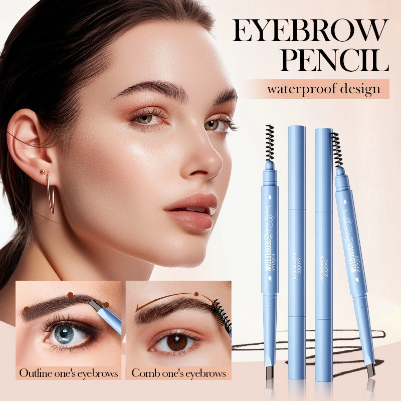 JUELREOU Cod + Pensil Alis Tahan Air 24 Jam / Eyeliner / Anti-Luntur / Setiap Alis Bening / Pena Desain Berkepala Ganda + Kuas / Pensil Alis Tahan Air Akar Hitam Alami
