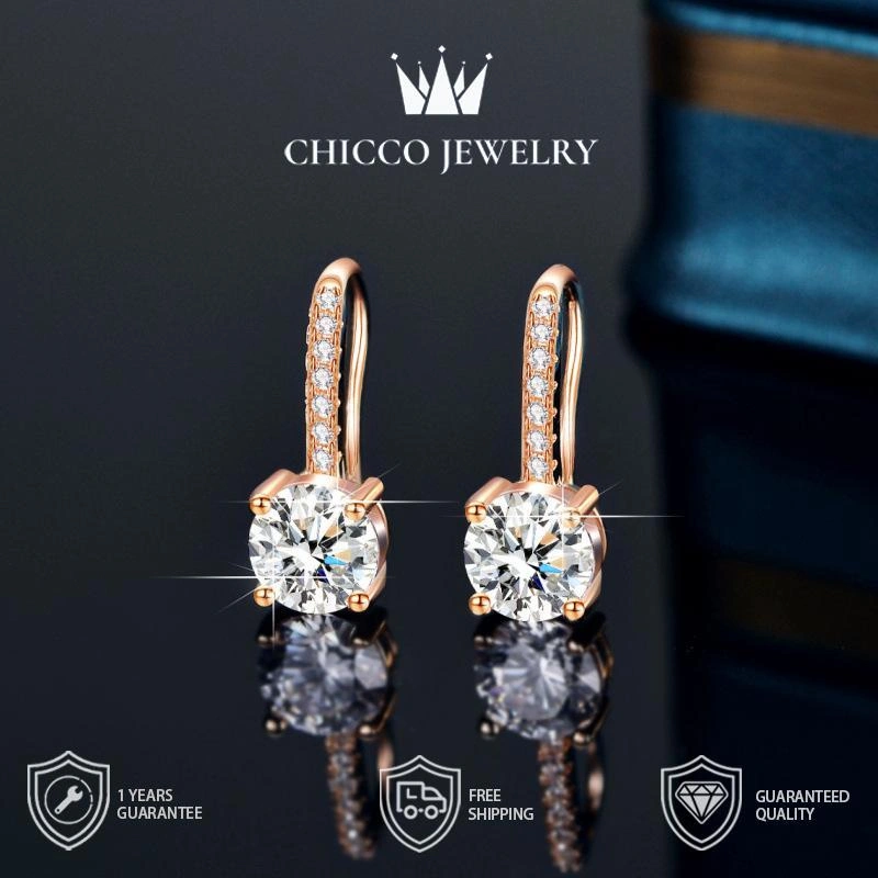 Anting Wanita Model Stud Anting Empat Cakar Rose Gold Aksesori Telinga Elegan & Mewah CHlCCO Kualitas Tinggi VVs1 Grade $A lapis Anti Karat AntiLuntur Anti Berubah Wama Garansi 1 Tahun COD 303