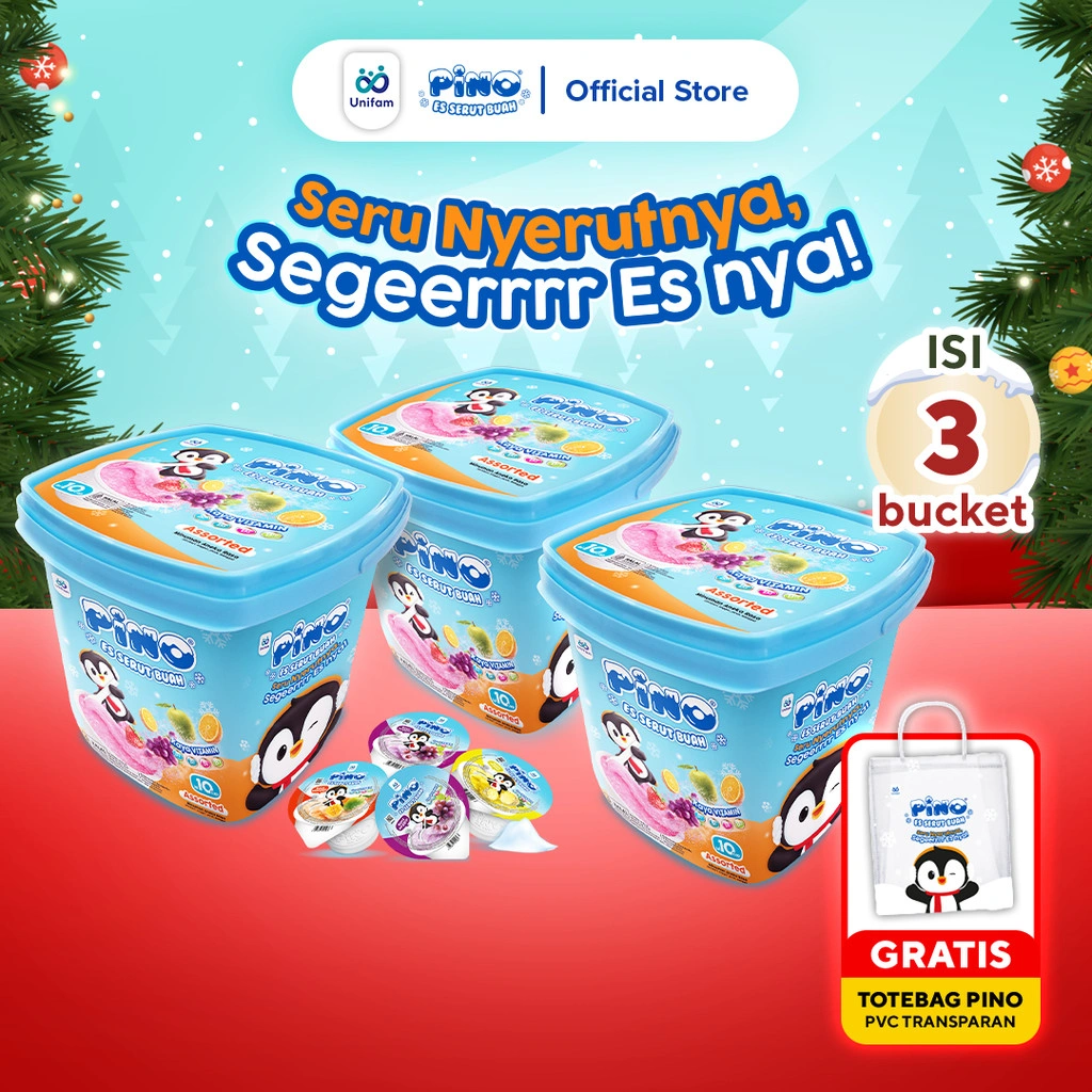 [FREE TOTEBAG] 3 Ember Pino Party Pack Es Serut Buah (Isi 10 Cup) - Rasa Strawberry, Mangga, Jeruk, Anggur