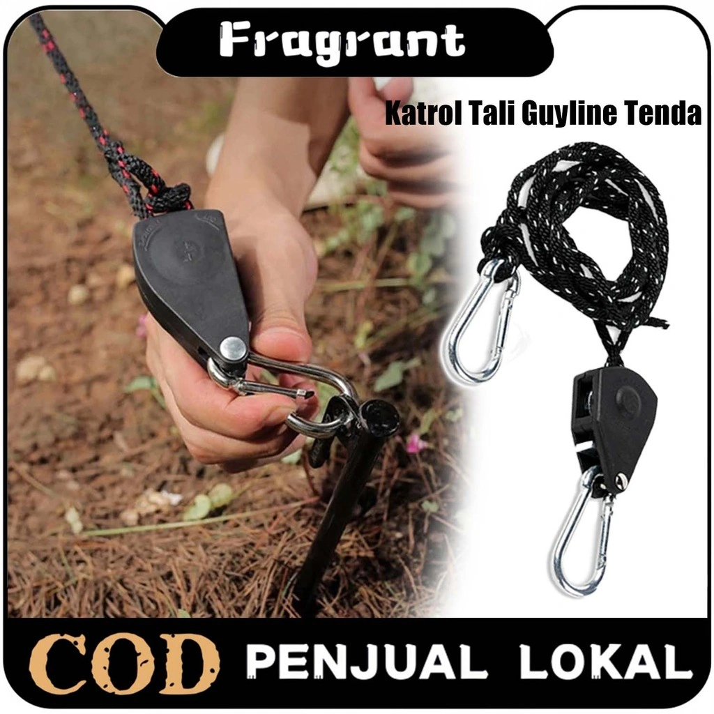 【Produk Baru】Set Perlengkapan Tenda Camping 5M Tali Guyline dengan Katrol Buckle Carabiner Stopper untuk Flysheet Terpal