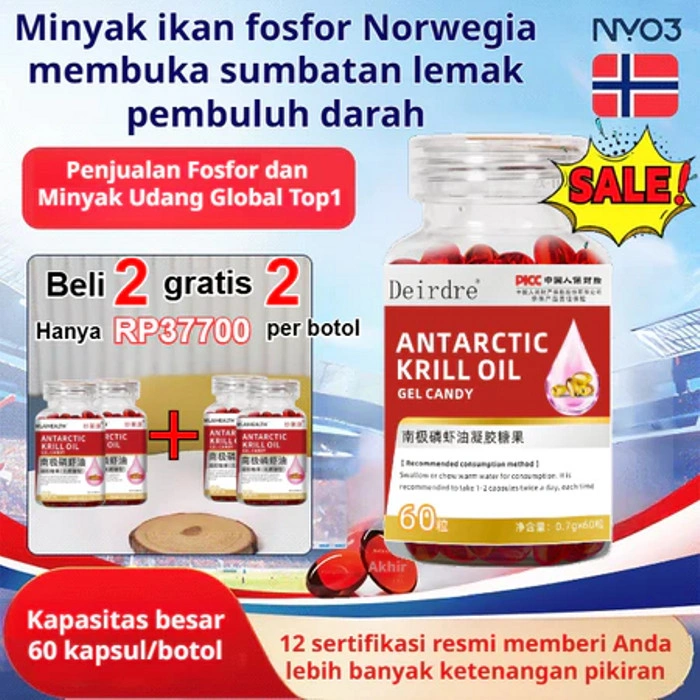 Beli 1 gratis 1/Minyak Krill Antartika (60 Kapsul) Kapsul Astaxanthin Kapsul Astaxanthin untuk Peningkatan Kardiovaskular Omega 3 Krill Oil Krill Oil Antartica Kapsul Minyak Ikan Sehat Alami Kapsul Suplemen Makanan Minyak Krill Kesehatan