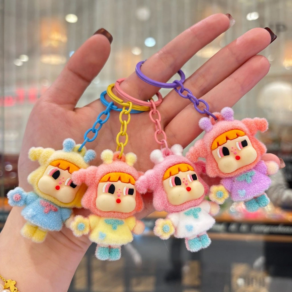 Gantungan Kunci Boneka FLOCK 3D Premium - Tekstur Lembut & Desain Kartun Unik, Cocok untuk Koleksi