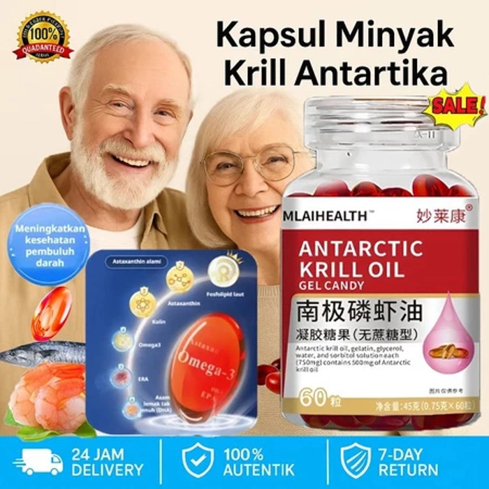 Beli 1 Gratis 1/Minyak Krill Antartika 1000mg 60 Kapsul Antarctic Krill Oil - Natural Astaxanthin Kapsul Omega 3 Krill Oil Antartica Suplemen Kapsul Minyak Ikan Sehat Alami Kapsul Meningkatkan Sirkulasi Darah/ 100% Asli Import / 0 Sukrosa & Non-GMO