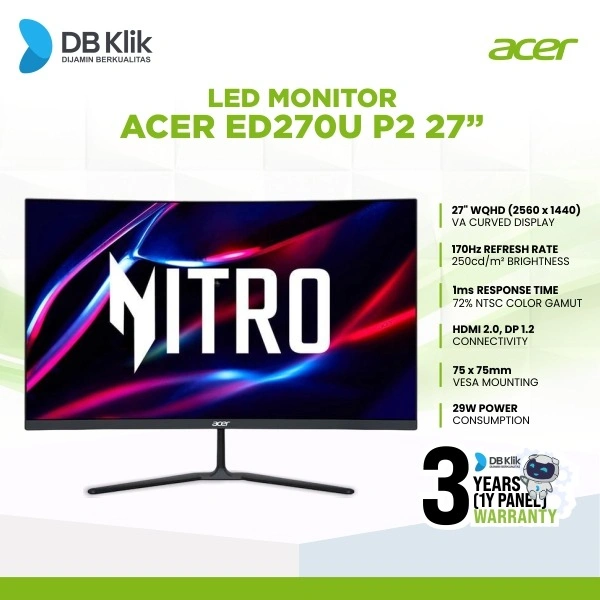 Led Monitor Acer ED270U P2 27" 170Hz Curved Wqhd Hdmi Dp - ED270U_P2