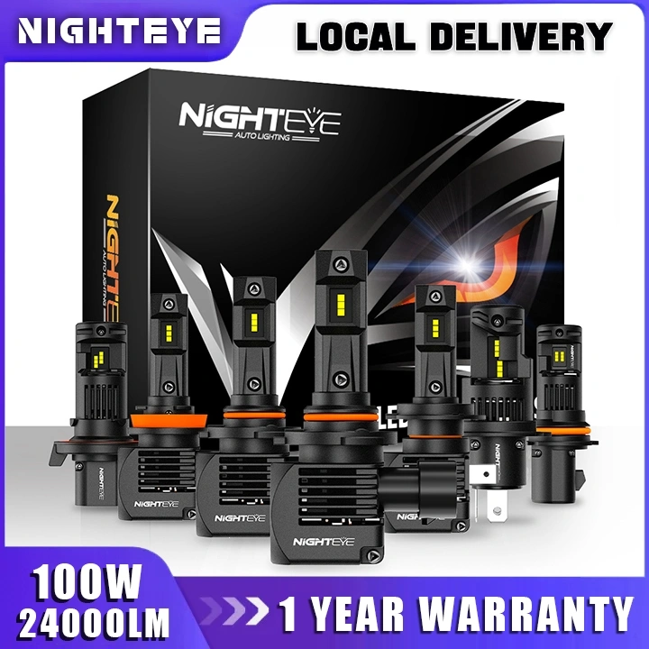 Nighteye 2 PCS S11 Lampu Mobil H4 H7 H11 24000LM 100W 6500K Putih Lampu sorot tinggi dan rendah LED