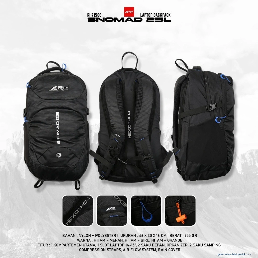 Tas Ransel / Tas Pungung Pria Snomad Hitam 25 Liter Arei Outdoorgear