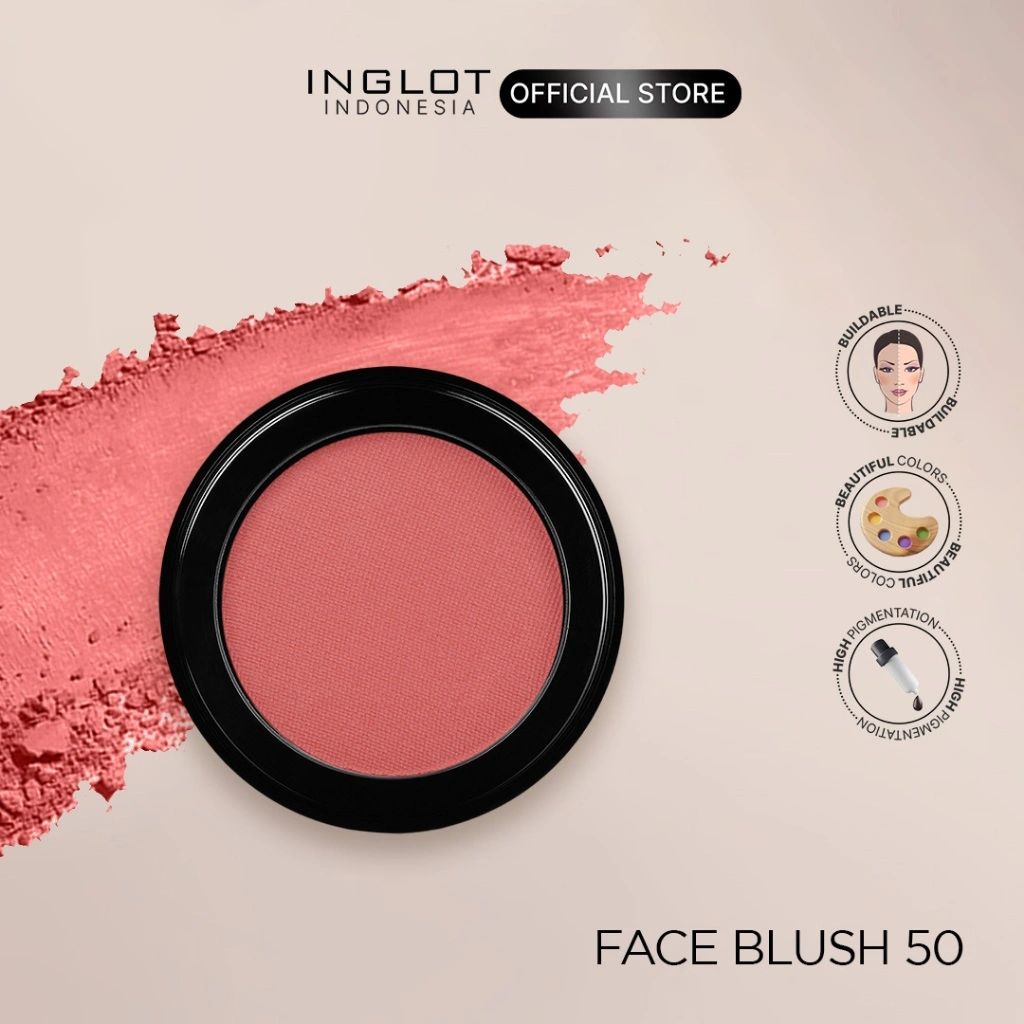 INGLOT Face Blush 50 Peach - Blush On Powder, Perona Pipi Merah Muda, 2,5 gr