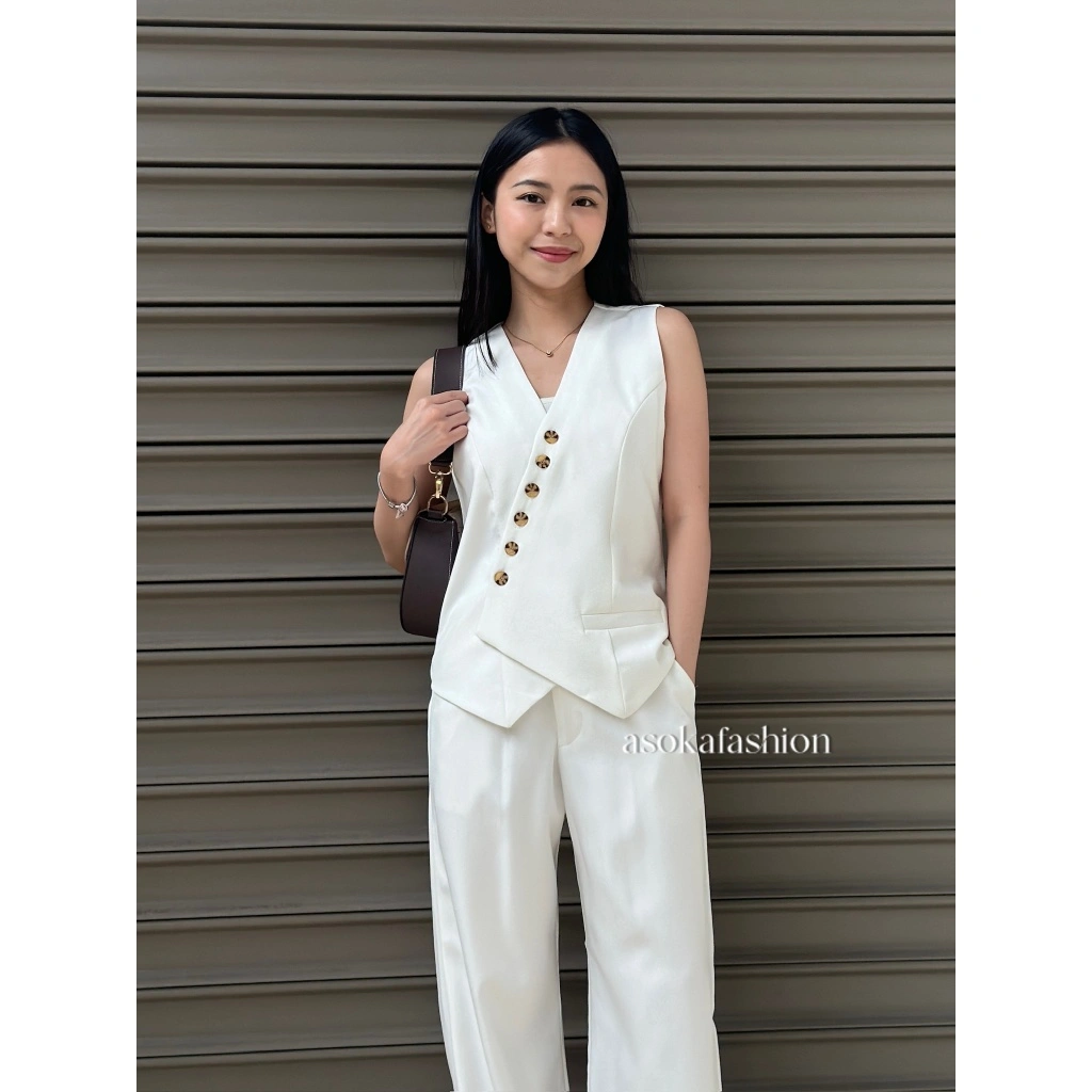ASOKA Yuzu Vest 720 - Sleeveless Korean V-Neck Fit Vest - Atasan Wanita Asimetris Rompi Casual