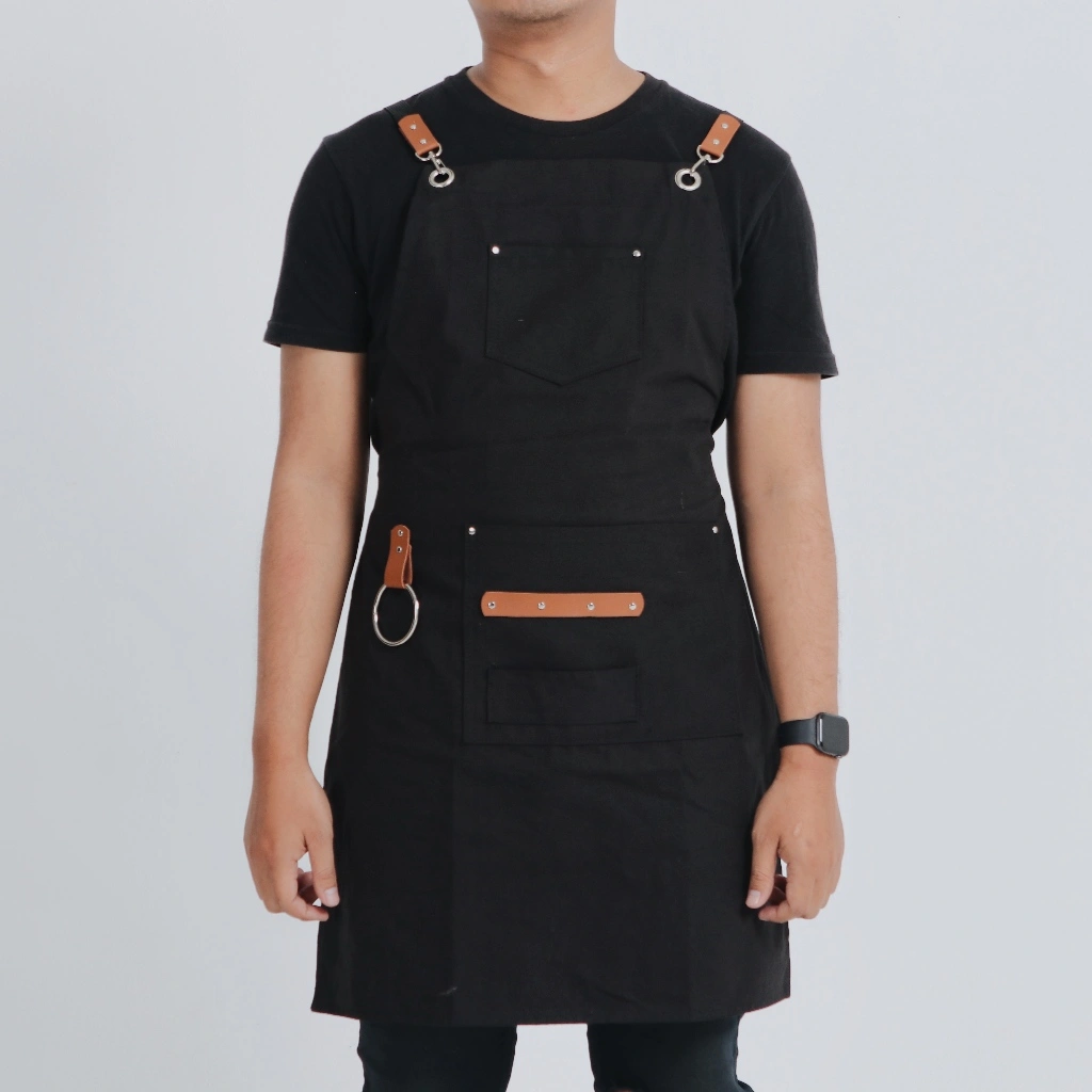 Monolog Custom Apron Barista Bartender Canvas Leather Celemek Masak Dapur Pria Wanita  Chef Pelayan Cafe waiter