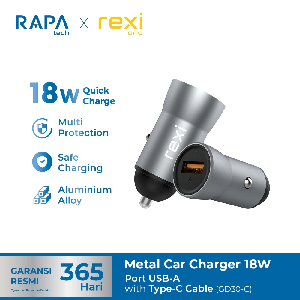 RAPAtech x rexione GD30-C Car Charger QC3.0 Single Output with Type-C Cable