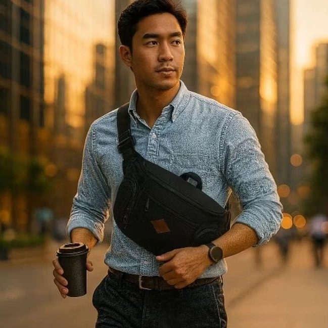EASTMOVIN Waistbag Tas Selempang Pinggang Pria ALBANY HITAM Kanvas Tebal & Premium Water Repellent