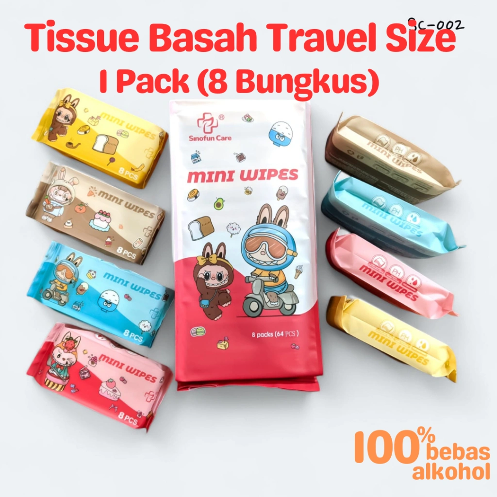 Mini Wipes Tissue Basah Travel Size 1 Pack (8 Bungkus) Tisu Basah Murah Promo Wet Wipes Tisu Travel
