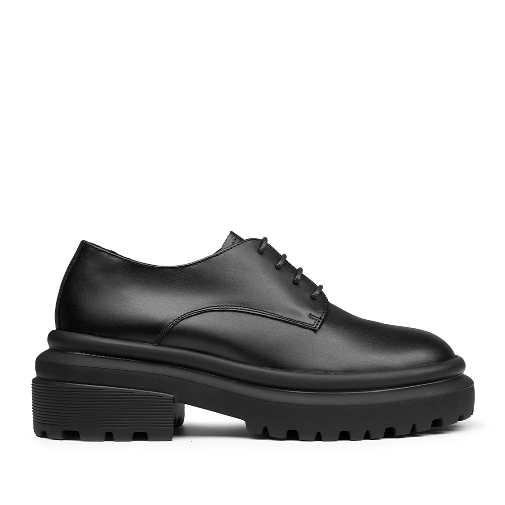 Prabu - Leni Black Sepatu Kulit Chunky Derby Wanita-Hitam