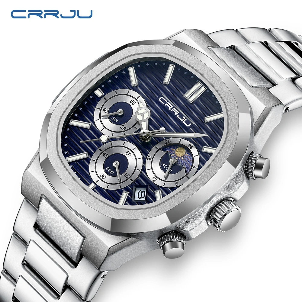 Jam Tangan Pria CRRJU Anti Air Unik Stylish Luxury Stainless Steel Multifungsi Kado Analog Tanggal Sporty Bisnis Original 100% Limited Edition Bergaransi Dan COD Cocok untuk Setiap Acara