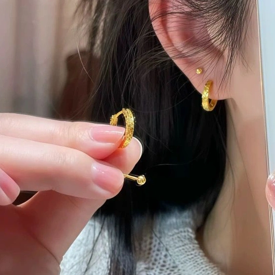 AT352- ANTING HOOP GOLD ELEGANT SIMPLE TITANIUM GLAM GAYA KOREA AESTETIC ANTI KARAT ANTI LUNTUR