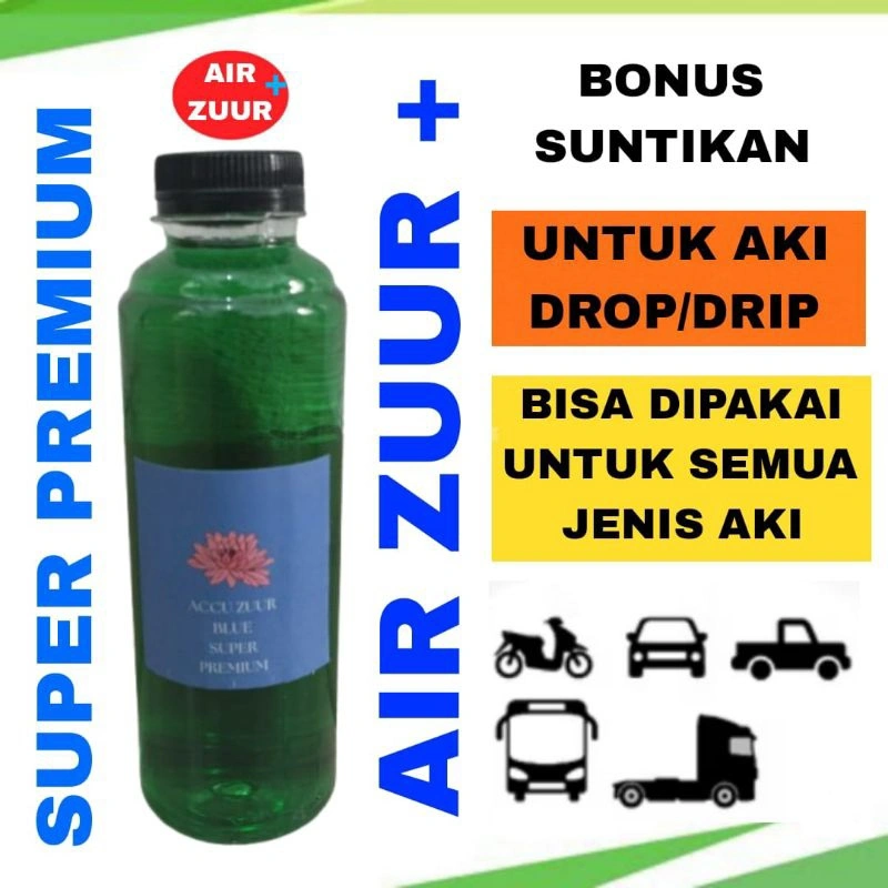 Air Accu Super Premium Blue Isi 250ML untuk Aki Drop/Drip ( Bonus Suntikan )