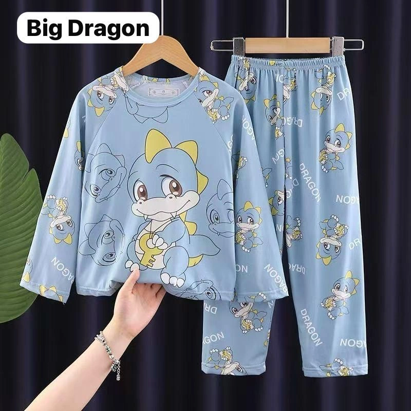 Setelan Piyama Baju Tidur anak Laki-laki  Umur 4-15 Tahun Motif Dragonn