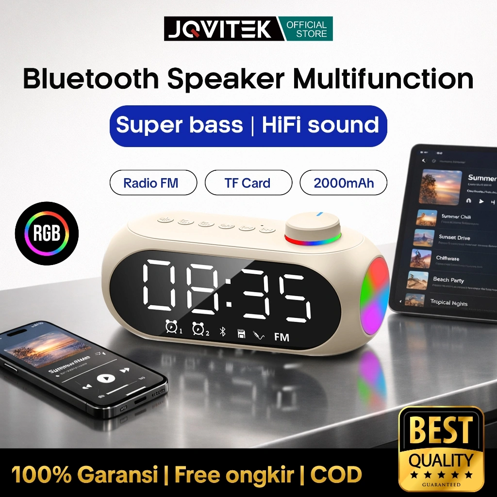 (2026 Baru)JQVITEK Speaker Bluetooth Stereo RGB  Jam LED Smart Multi Fungsi Alarm Clock Speaker Portable Super Bass - S8