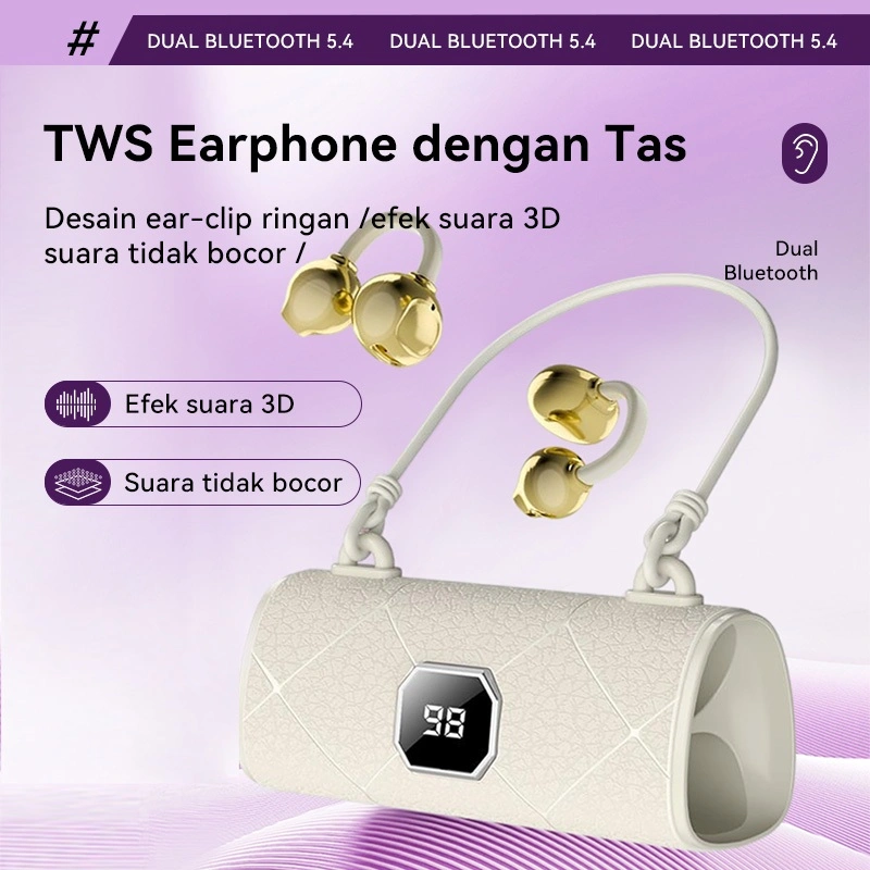 [TAS?]BASIKE Headset Bluetooth 5.4 Klip Semi-in-Ear TWS Wireless Earphone HiFi Stereo Bass LCD Sport
