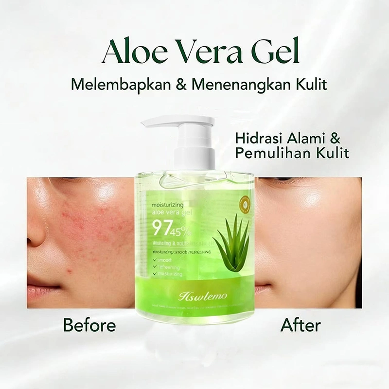 Pelembab gel Lidah Buaya Repair Skin bekas jerawat 500ml Memudarkan bekas jerawat 97.45% Hydrating Moisturizing Aloe Vera Memperbaiki kulit setelah terbakar sinar matahari Aloe Vera Soothing Gel