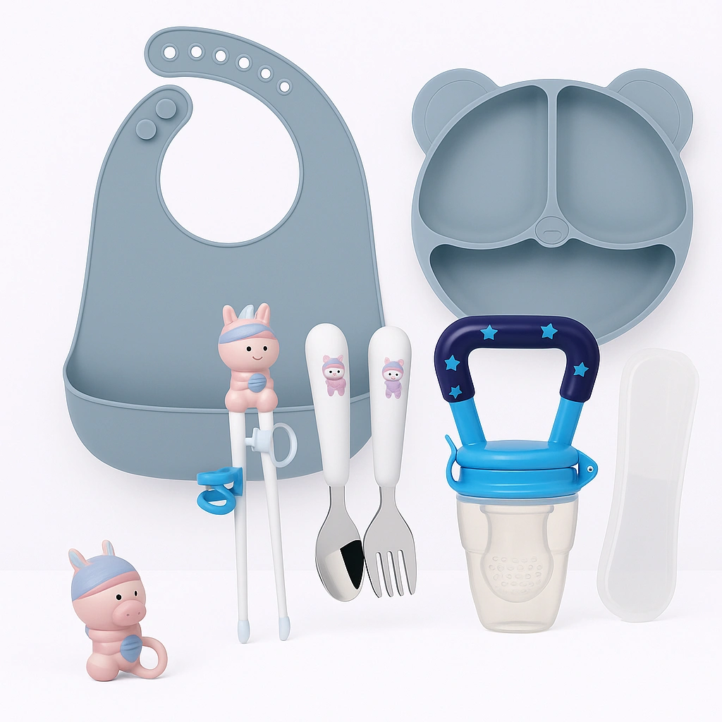 Full MPASI Set – Paket Makan Lengkap Bayi, Baby Feeding Set Silikon Aman dengan Bib, Piring & Peralatan Makan, Cocok untuk Newborn & Kado Bayi