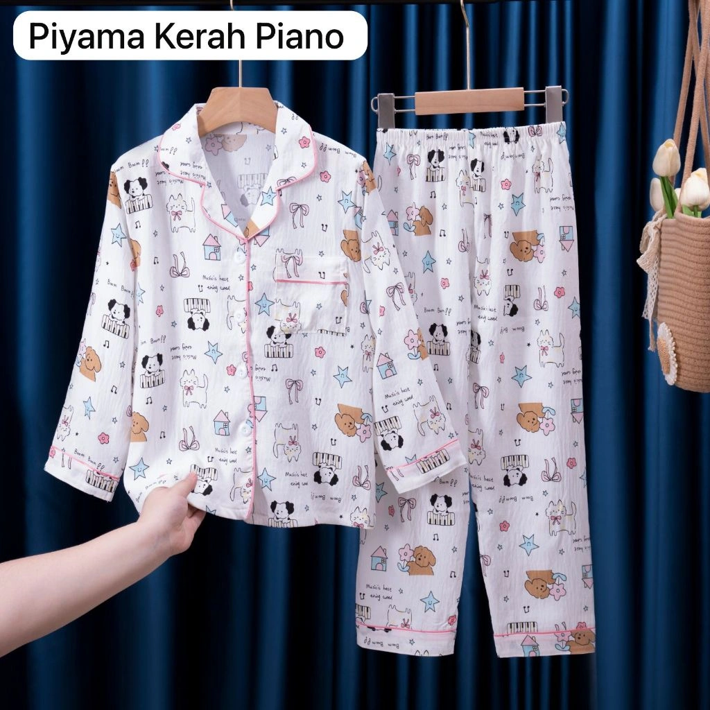 Piyama/Baju Tidur kerah Anak Perempuan Umur 4-9 Tahun