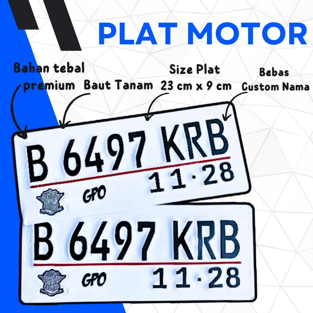 PLAT MOTOR PUTIH BAUT TANAM BEBAS CUSTOM / PLAT MOTOR KECIL WARNA PUTIH FREE STIKER