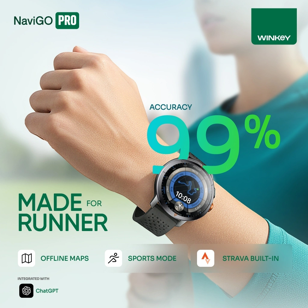 WINKEY Smartwatch Running NaviGO PRO STRAVA Built in GPS Offline Maps Akurat 99% Layar AMOLED