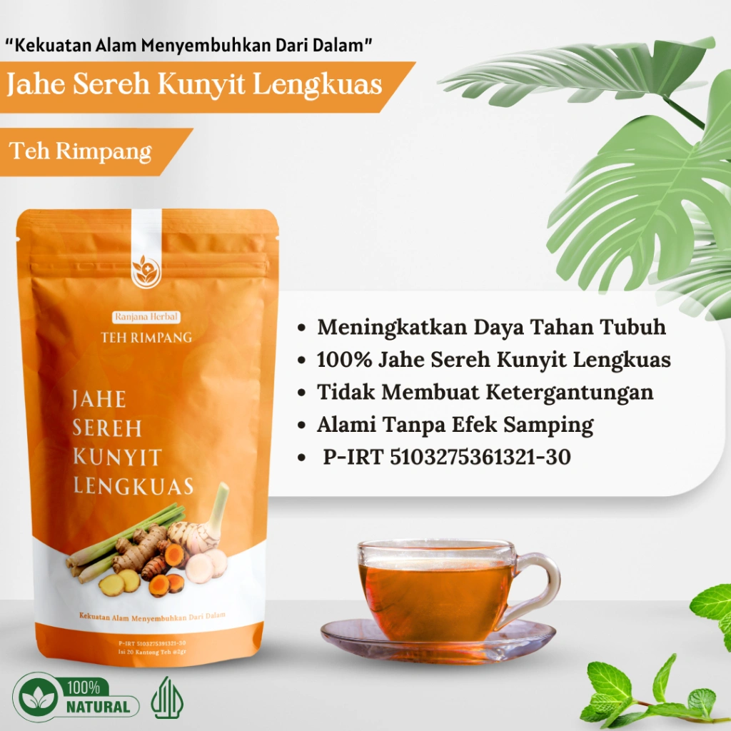 Ranjana Herbal Teh Rimpang 100% Asli JSR Jahe Sereh Kunyit Lengkuas Untuk Metabolisme & Kesehatan Pencernaan