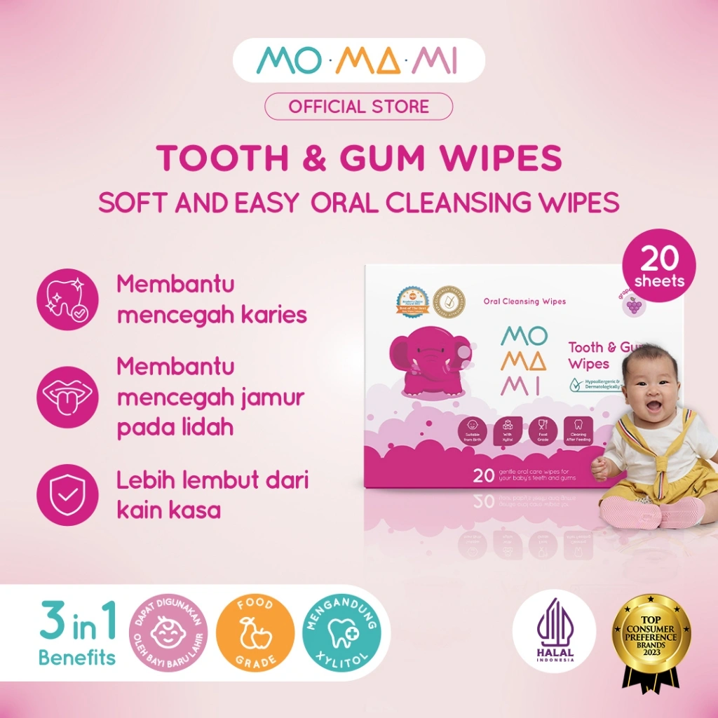 Momami Tooth & Gum Wet Wipes Baby Tissue - Tisu Basah Xylitol Pembersih Gigi Bayi Travel Friendly