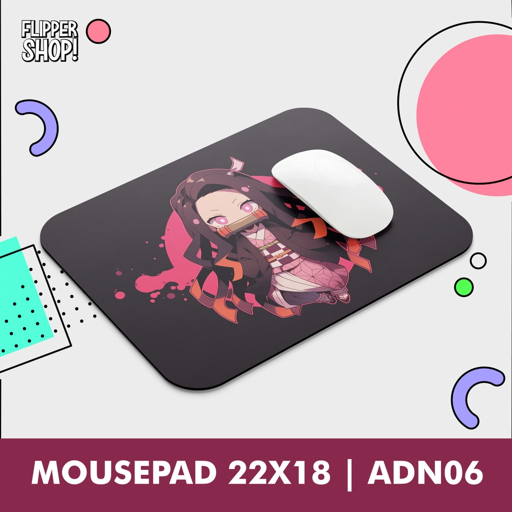 Mousepad Motif Nezuko Pink Lucu Cute Mini Aesthetic Demon Slayer Anime Anti Slip Premium 18x22