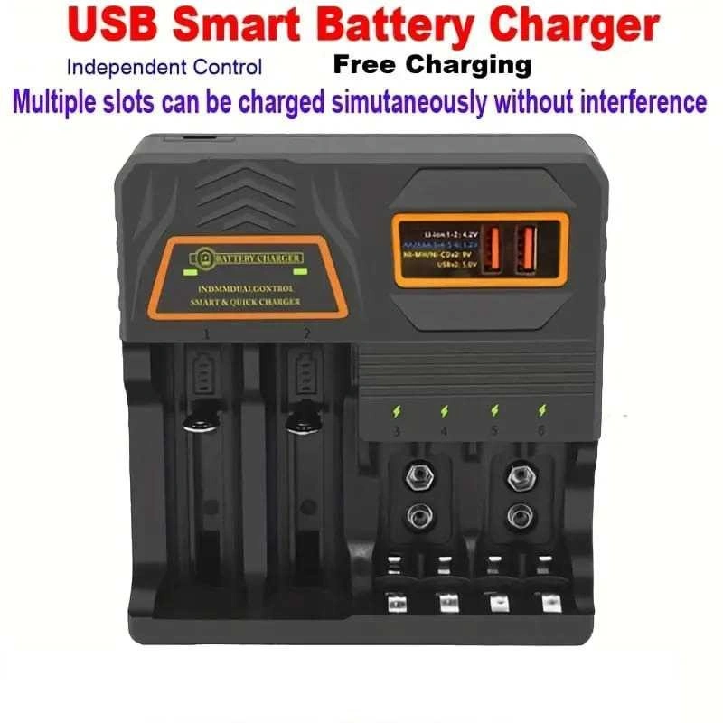 Digap Charger Baterai 6 Slot AA AAA 18650 16340 26650 14500 USB A 9V - MS-5D421529