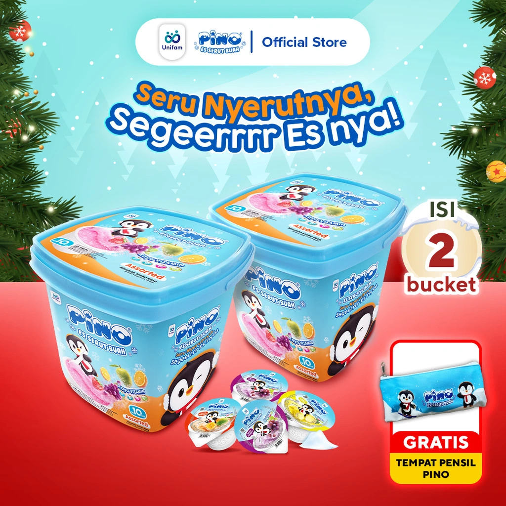 [FREE TEMPAT PENSIL] 2 Ember Pino Party Pack Es Serut Buah (Isi 10 Cup) - Rasa Strawberry, Mangga, Jeruk, Anggur