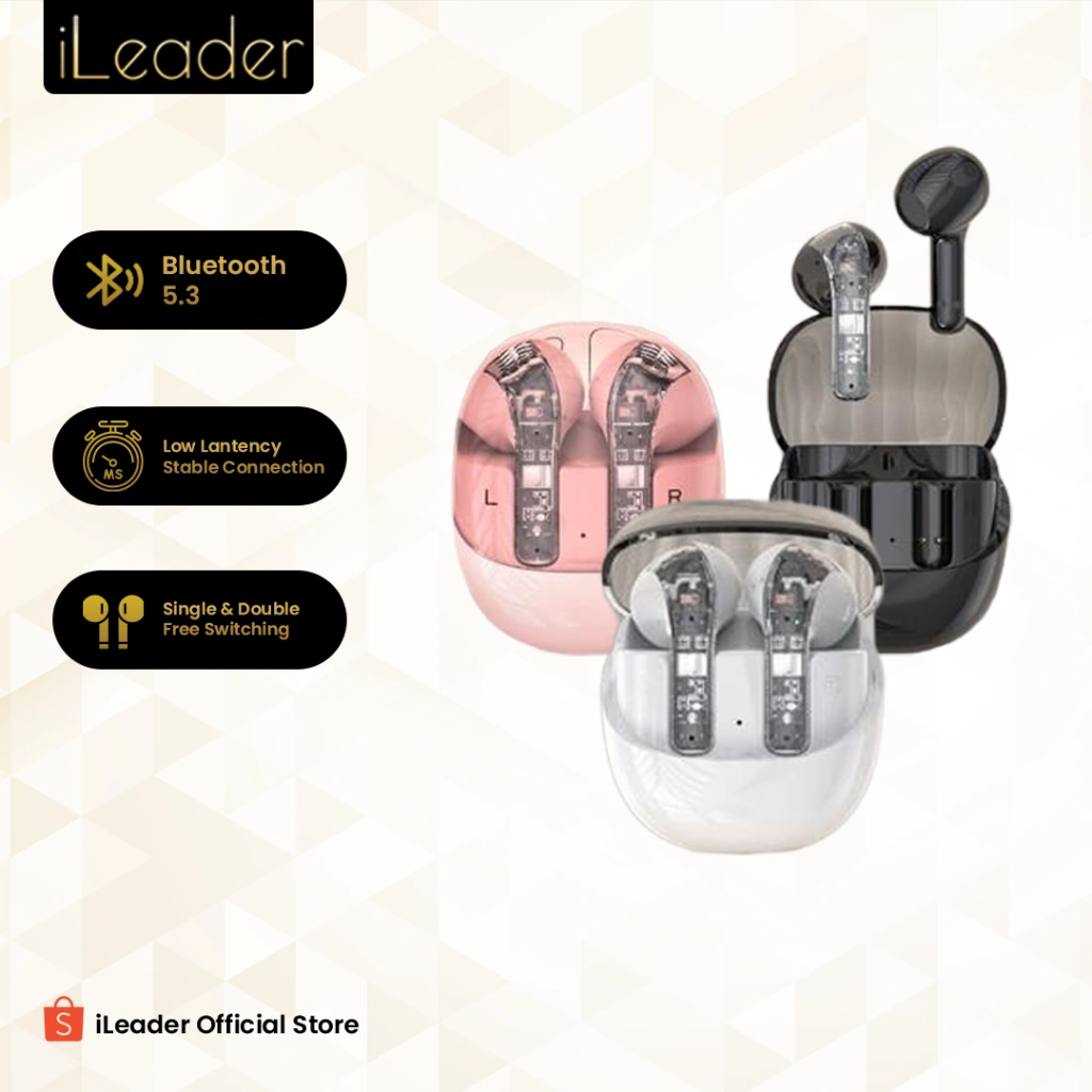 iLeader TWS Transparent Earphones Wireless Bluetooth5.3 Long Battery Earbuds Headset HIFI Gaming Earpod Type-c Headphones