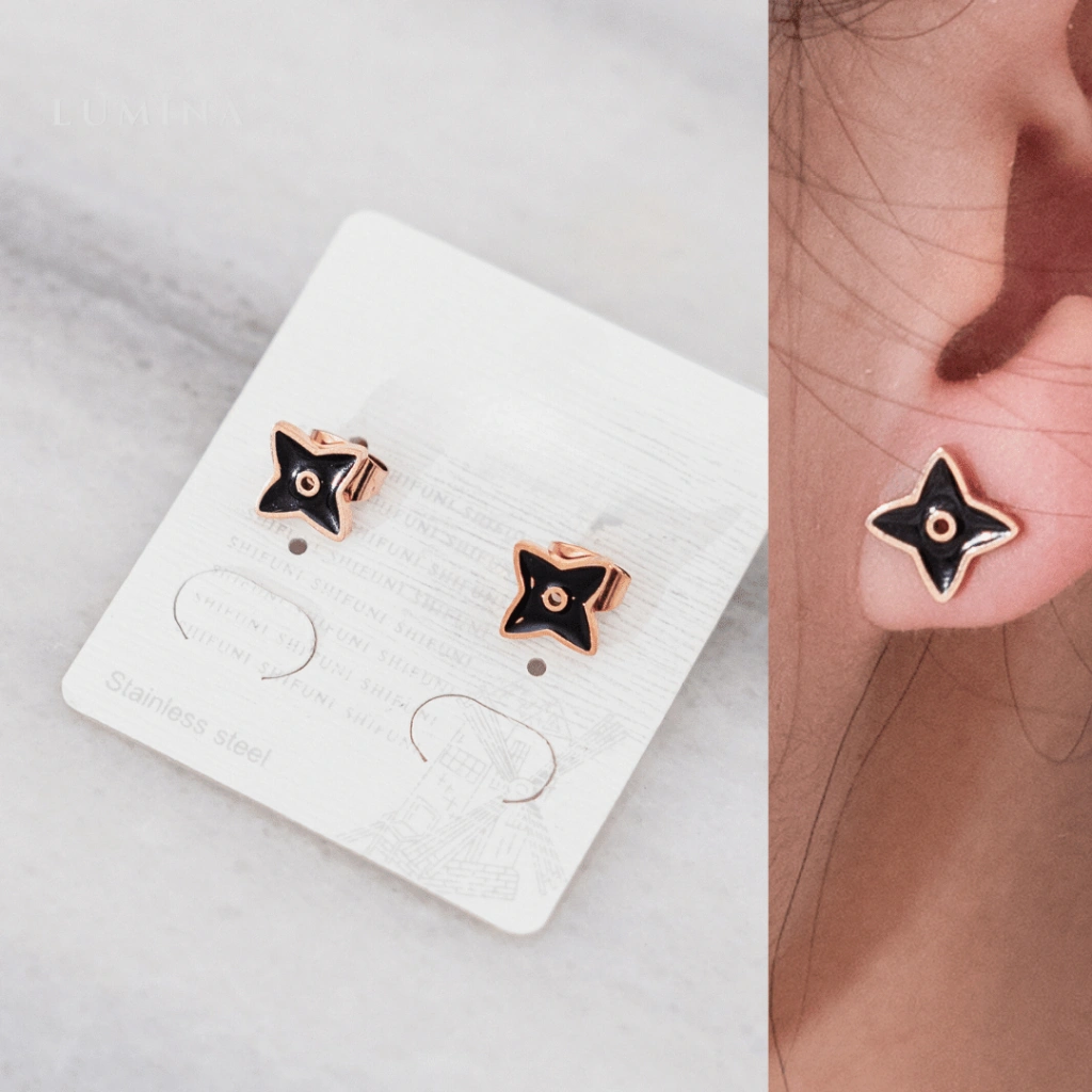 Lumina Jewels - Anting Tusuk Stainless Steel Rose Gold Lapis Emas Lucky Jewel